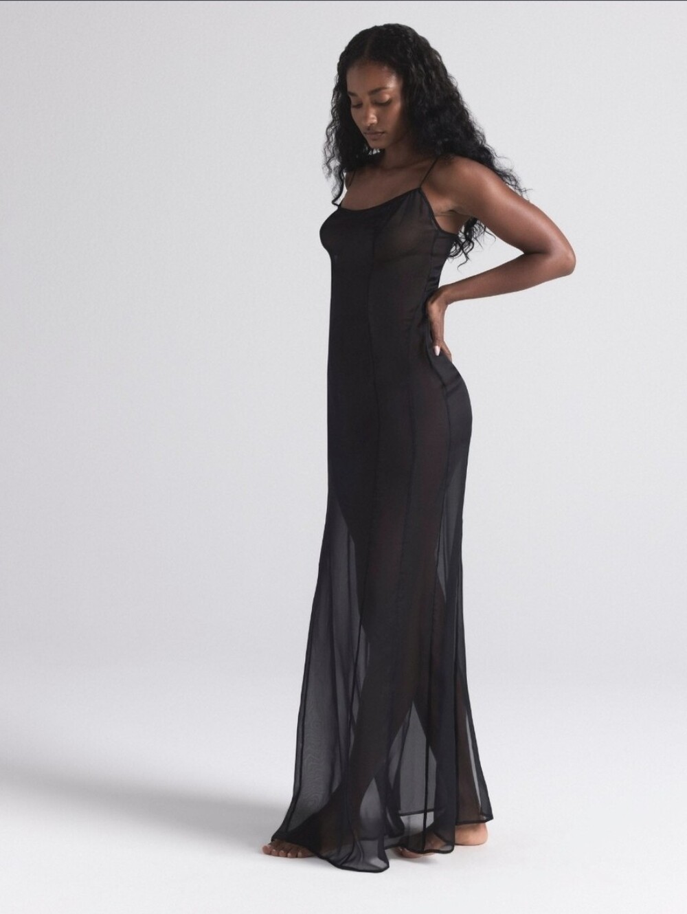 SKIMS 100% Silk Romance Long Slip Dress in Onyx Size Large New with Tags